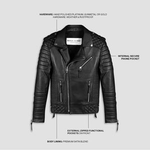 New Bodaskin leather biker jacket large size black